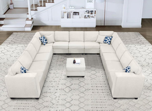 L Lengend Vansen Modular Sectional Sofa U Shaped Couch with Ottoman Modern Reversible Corner Sectional Couch for Living Room (Cream, U Shaped Sofa-6)