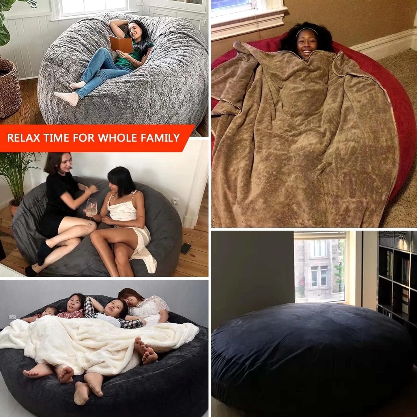 Big Huge Giant Bean Bag Chair for Adults, (No Filler) Bean Bag Chairs in Multiple Sizes and Colors Giant Foam-Filling Required- Machine Washable Covers, Double Stitched Seams (White,7FT)