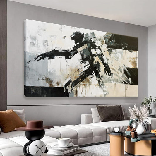 TAIJXAGSG Abstract Wall Art Minimalist Abstract Art Painting Cool Black Robot Modern Canvas Art Wall Decor Picture For Bedroom Office Home Wall Decor 20"X40"Ready To Hang