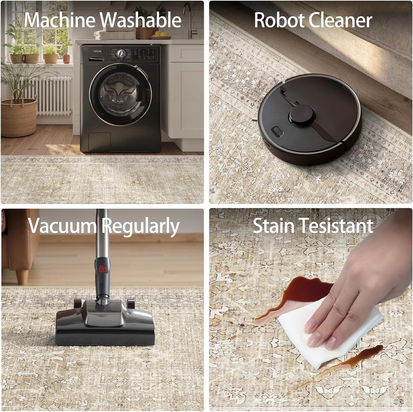 DCX Machine Washable Brown and Beige Area Rug 5x7, Non Slip Stain Resistant Vintage Rug for Living Room Diningroom Bedroom Nursery, Soft Low Pile Large Carpet