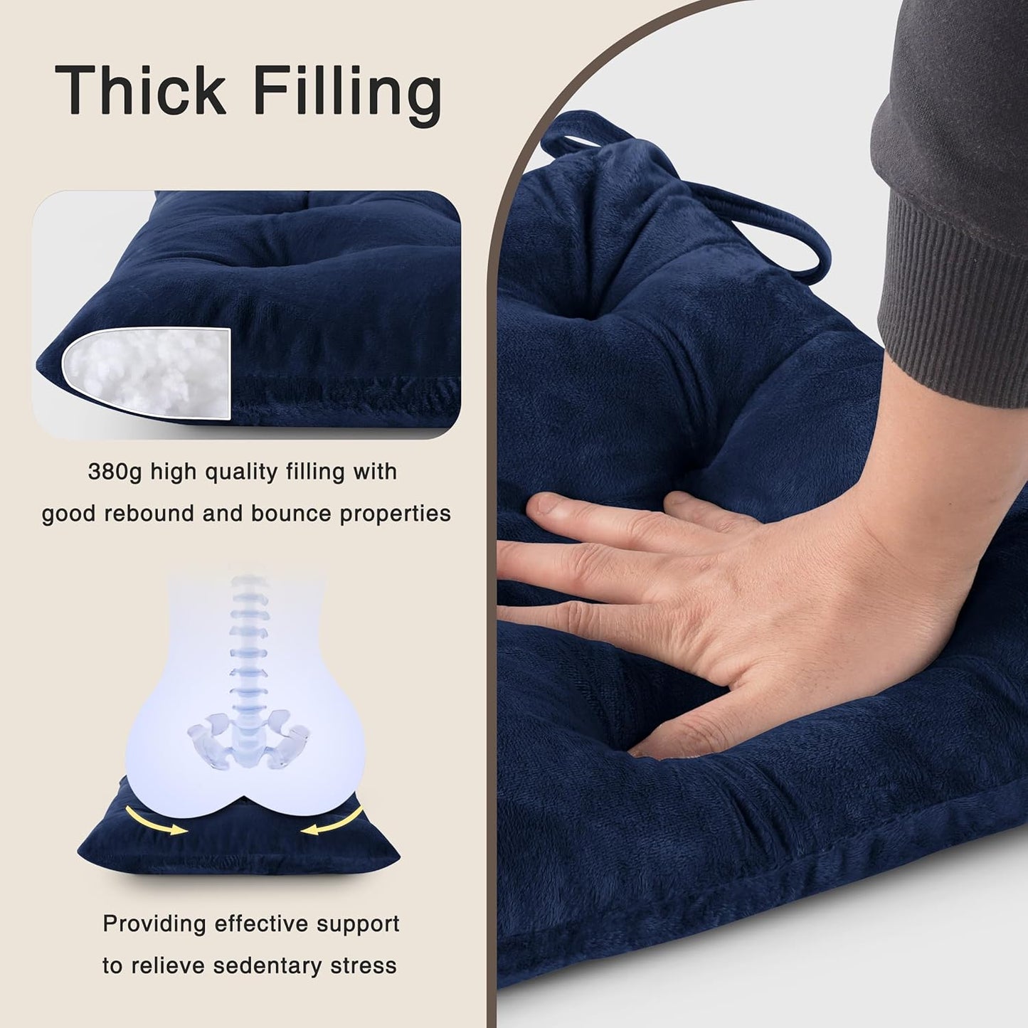 OVOV Chair Cushions for Dining Chairs Set of 6 Tufted Indoor Chair Pads with Ties Soft Square Seat Cushions for Kitchen Chairs 15.5"x15.5",Navy