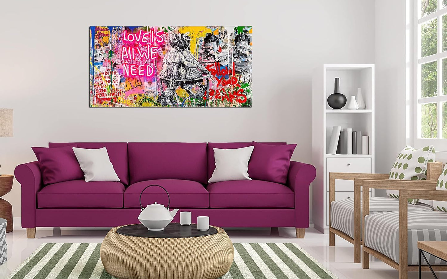 JKWALL77 Banksy Street Wall Art - Graffiti Abstract Canvas Wall-Art for Living Room Ready To Hang Size 40" x 20"