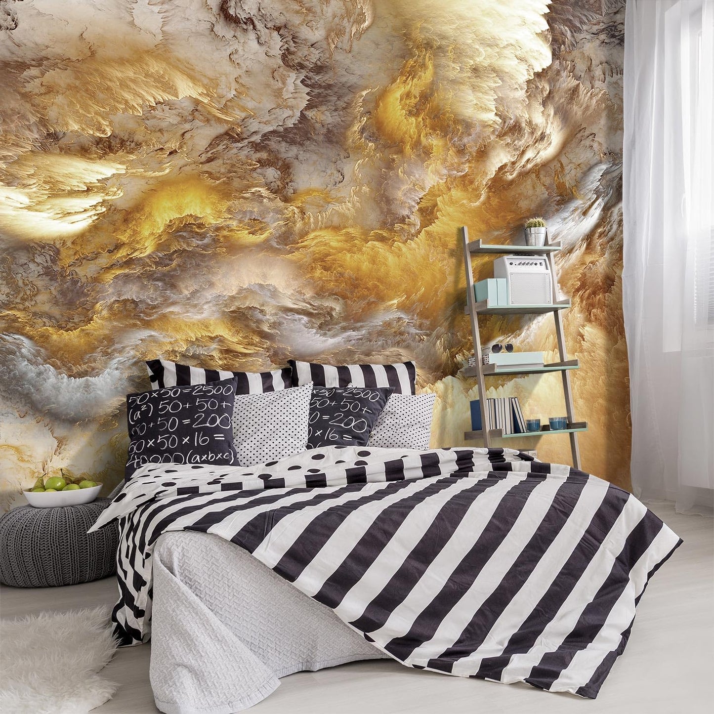 -Golden Clouds Ceiling Fabric Wallpaper Living Room Bedroom Bathroom Modern Boys Girls Kids Room Abstract Large Mural- 160"x108"（ not Peel and Stick）