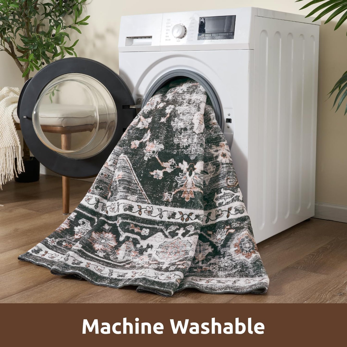 AMOAMI-2X6 Runner Rug-Washable Runners for Hallways-Soft Non Slip Bedside Rugs for Bedroom-Vintage Long Rug for Hallways Entryway Laundry Room Stair Kitchen Bathroom Dark Grey & Black