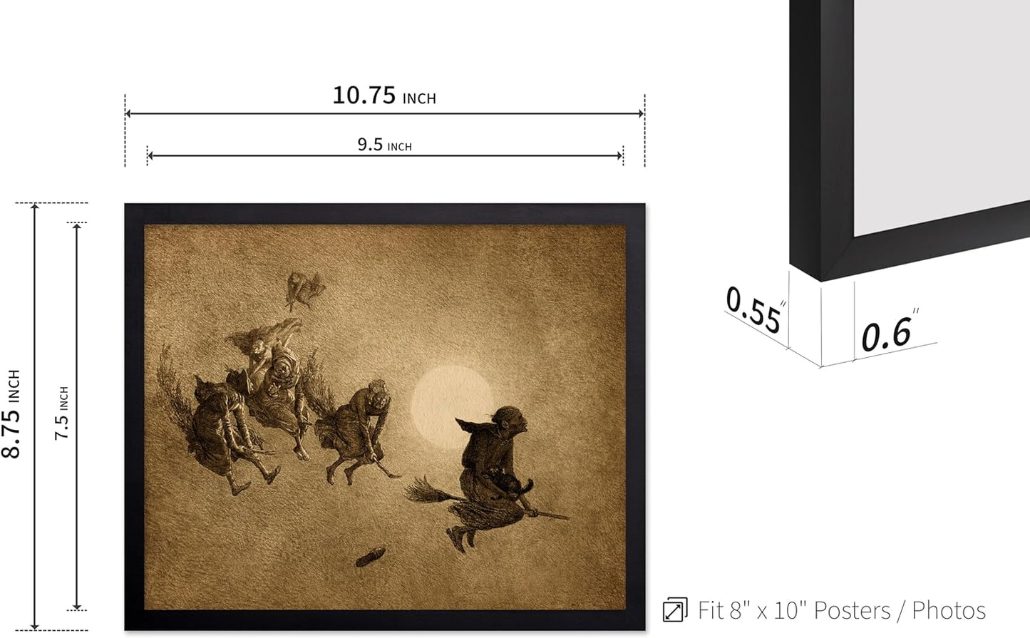 Poster Master Vintage William Holbrook Beard Poster - Retro Occult Print - Gift for Gothic, Horror Fan - The Witches Ride, Pagan, Goth, Magic - Wall Decor for Bedroom, Dorm, 8x10 Black Framed