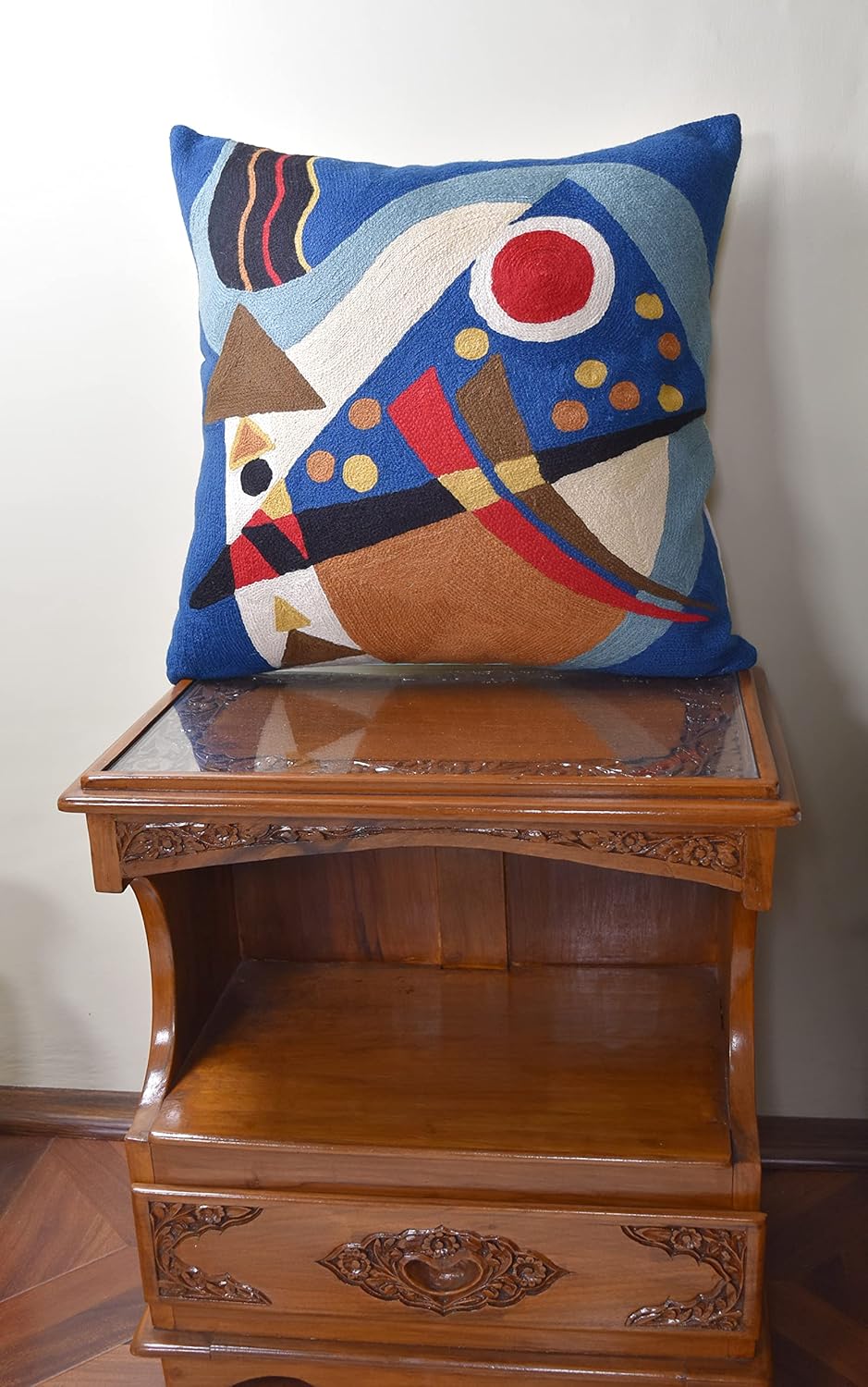 Kandinsky Blue Abstract Pillow Cover | Modern Outdoor Cushions | Mid Century Chair Cushions | Handmade Wool Size 18x18