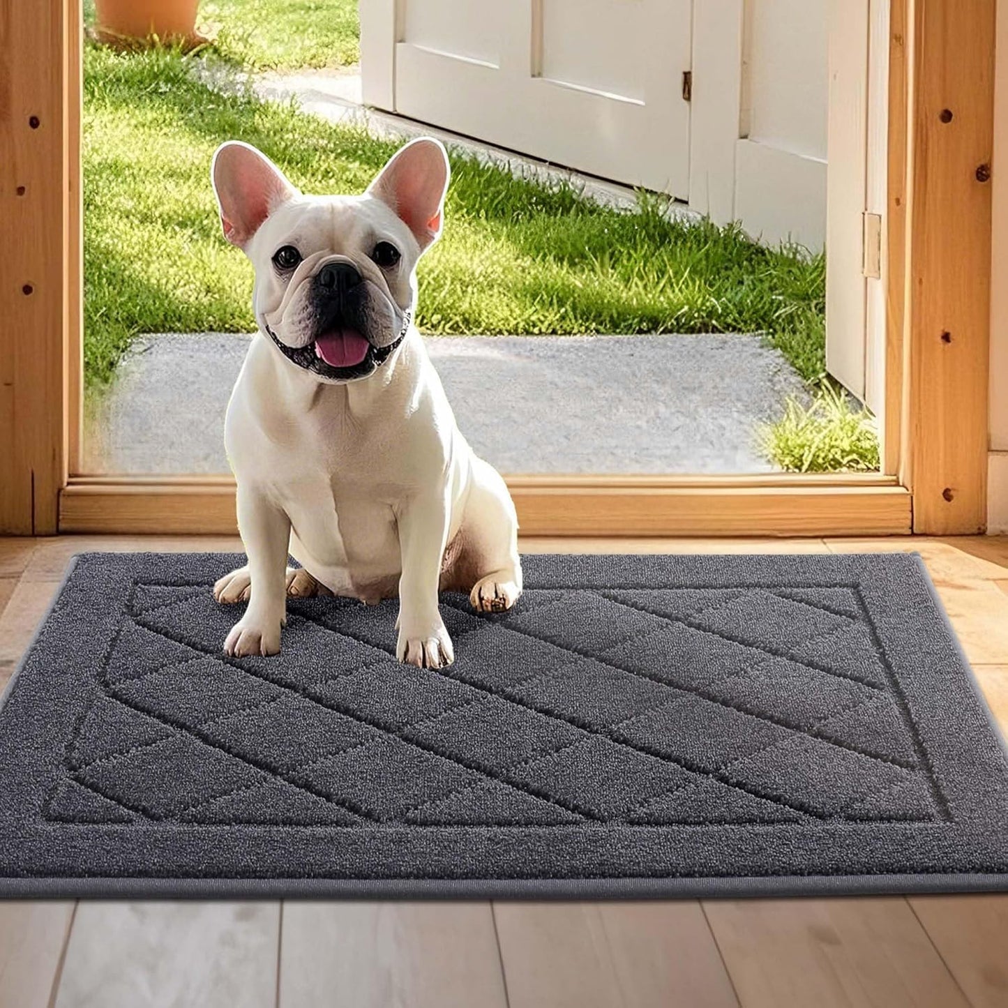 JSEI Dirt Trapper Door Mat 20"x32", Non-Slip Washable Entryway Mats, Dog Door Mat, Stain Resistant and Absorbent Floor Mats, Low Profile Welcome Mat for Front Back Door, Dark Grey