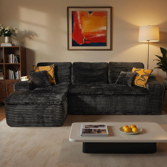 ovios 105” Modular Sectional Sofa with Thicken Seat Cushion, Cloud Couch with Deep Seat, Modern L-Shape Sofas Couches with Chaise,Upholstered Couches for Living Room Bedroom,Black
