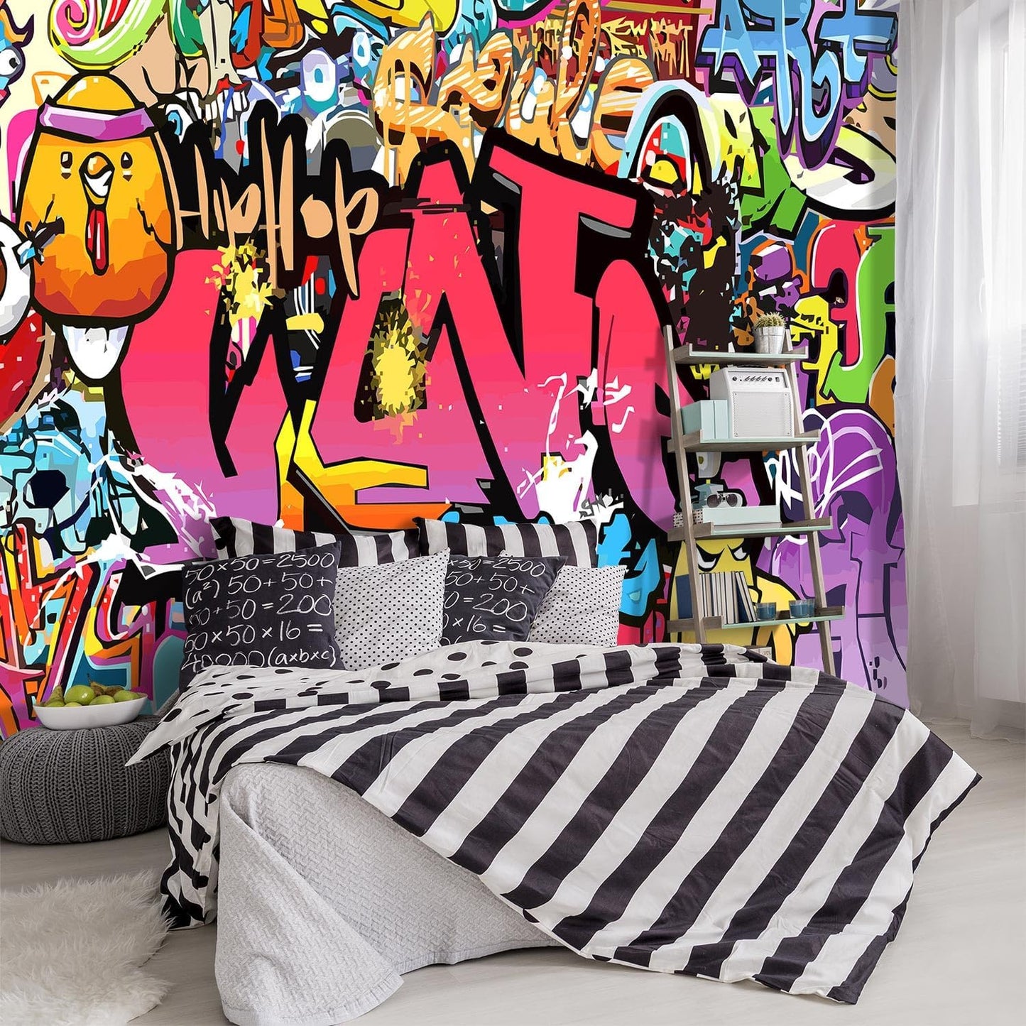-Street Art Graffiti Wallpaper Fabric Wallpaper Living Room Bedroom Bathroom Boys Girls Children's Room Abstract Large Wall Mural- 183"x120"（ not Peel and Stick）