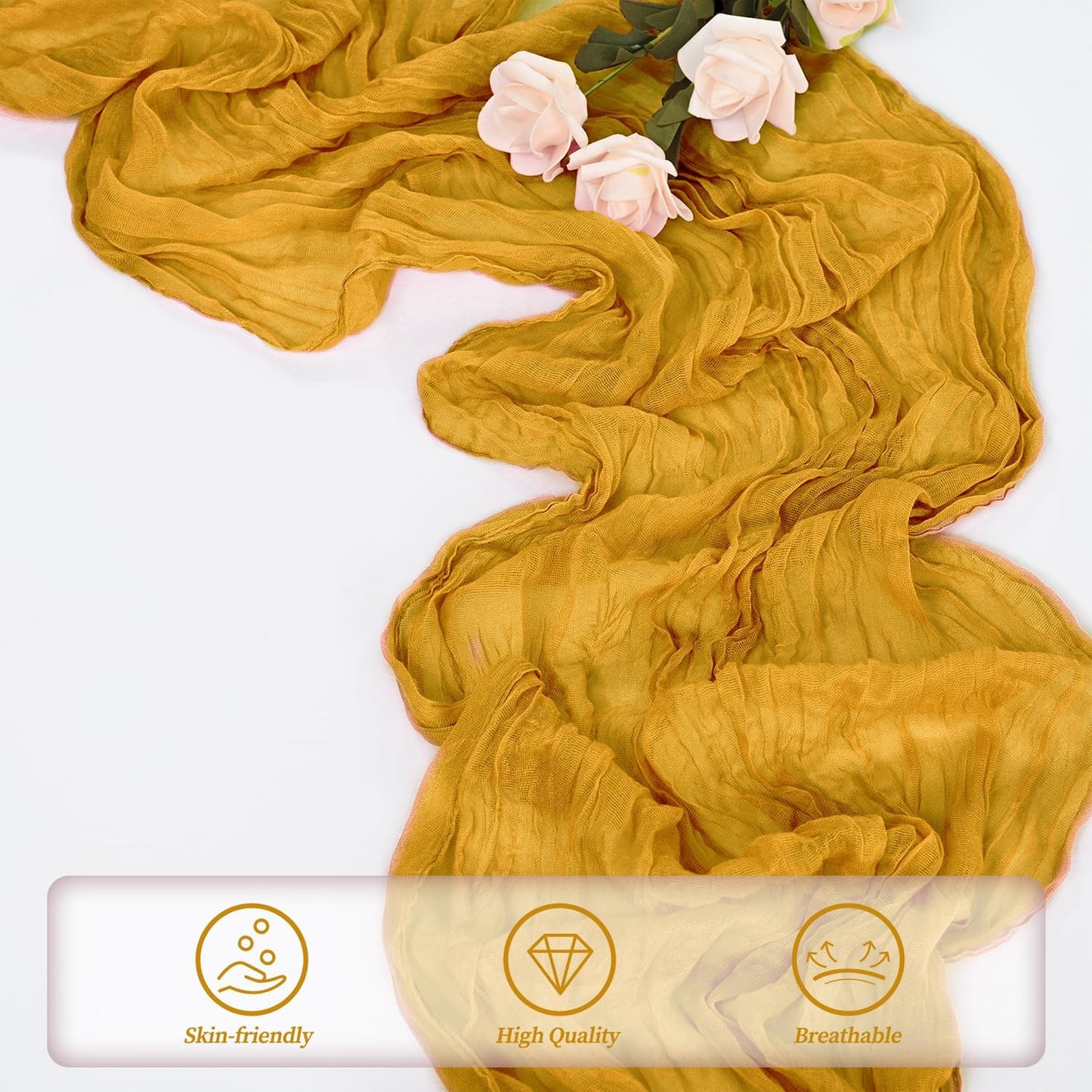 6 Pack Mustard 10FT Cheesecloth Table Runner Rustic Gauze Fabric Cheese Cloth Table Runner for Wedding Bridal Baby Shower Table Decor Boho Sheer Birthday Party Table Decorations 20 x 120 Inch Long