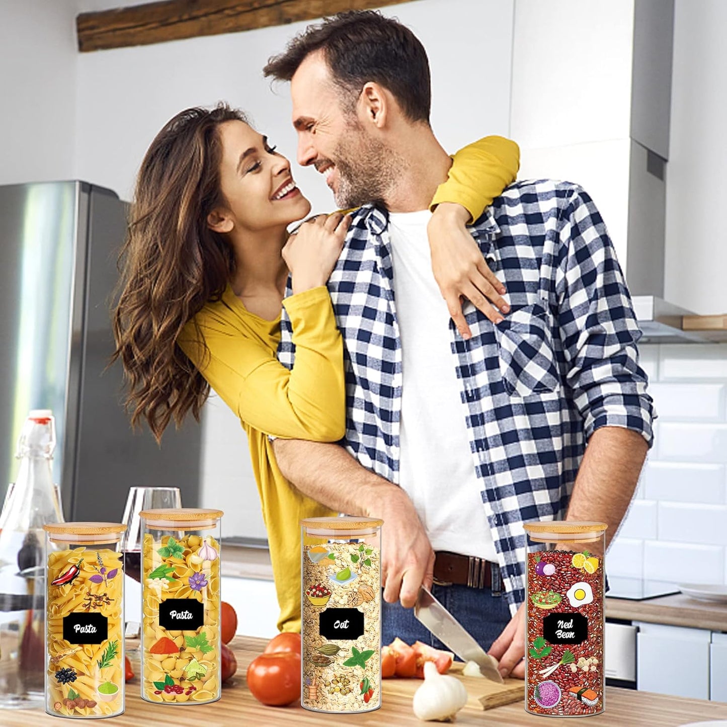 32 oz 8 Pcs Glass Jars with Bamboo Lids, Stackable Clear Food Storage Jars, Airtight Kichen Glass Pantry Storage Containers with Lids for Rice, Candy, Sugar, Flour, Nuts, Cookie, Coffee Bean