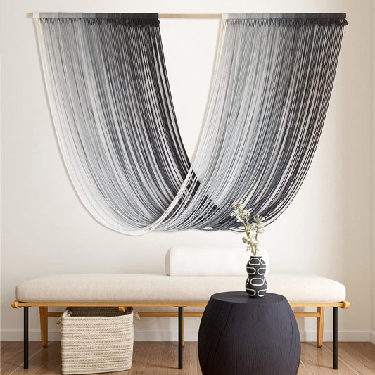 Flber Macrame Wall Hanging Large-Scale Dip-Dye Blue Bohemian Yarn Tapestry Home Room Wall Decor 57" Wx 35" L