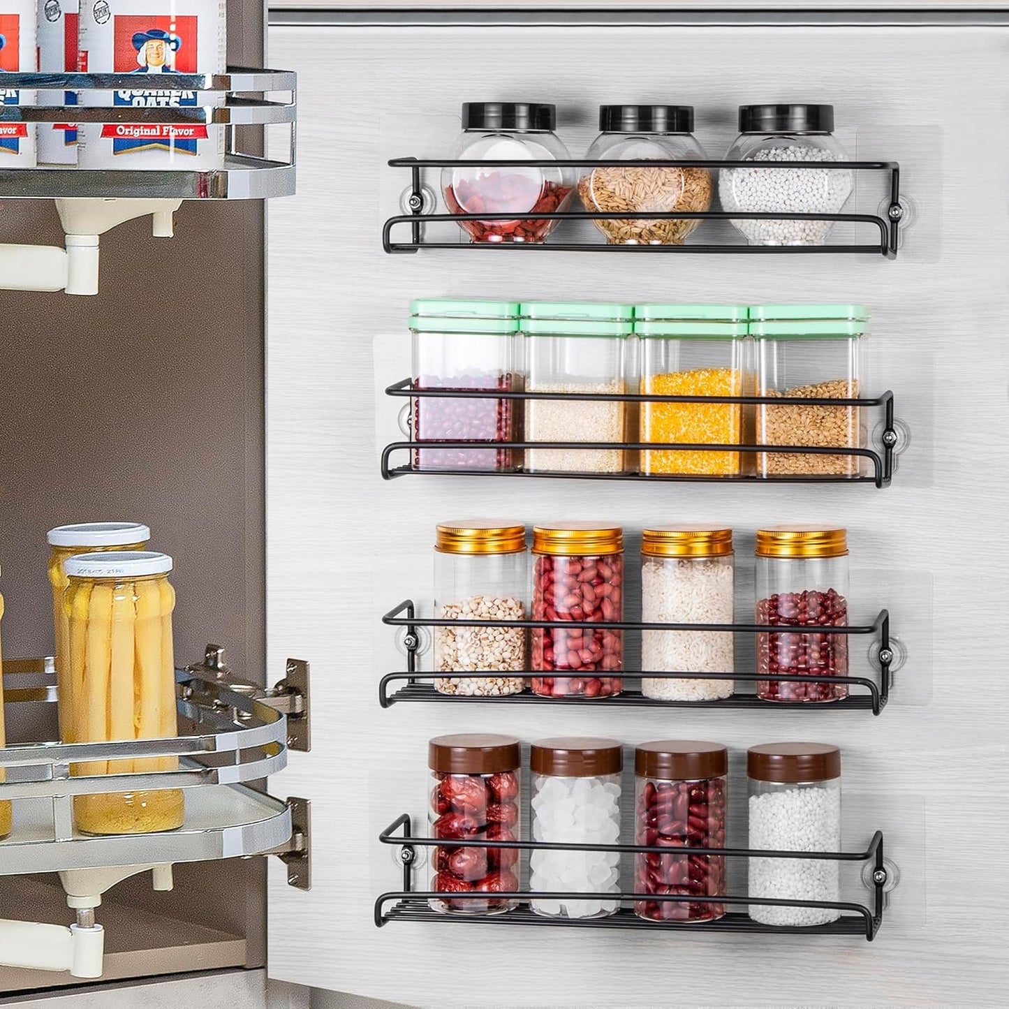 ROFAY Spice Rack Organiser, 4 Pack Wall Mounted Tier Shelf with Adhesive Sticker & Screws for Spices, Herbs, Jars and Other in Cupboard/Kitchen/Cabinets/Pantry