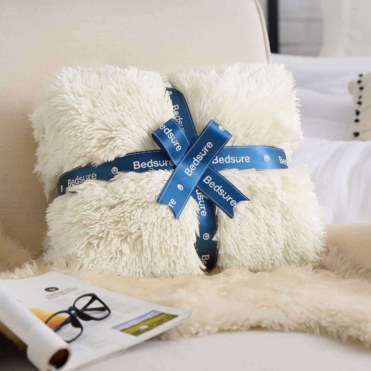 Bedsure GentleSoft Fluffy Cream King Size Blanket for Bed, Thick Soft Sherpa Faux Fur Fleece Bedding Fuzzy Plush Winter Warm Heavy Big Large King Blanket, Cozy Cream Gifts for Men Women, 108x90