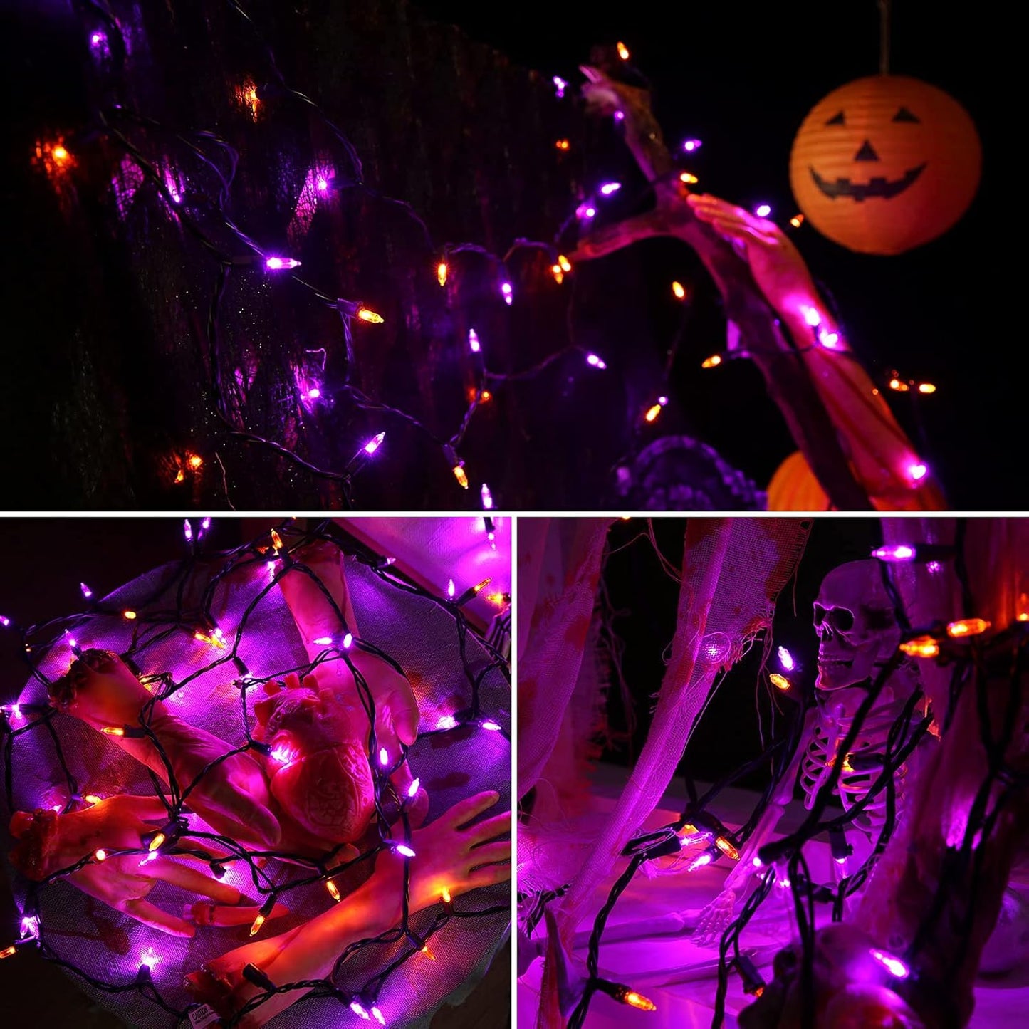 Brizled Purple & Orange Halloween Lights, 33ft 100 LED Halloween String Lights, 120V UL Certified Purple String Light Connectable Orange Mini Light Outdoor for Tree Garden Home Patio Decorations