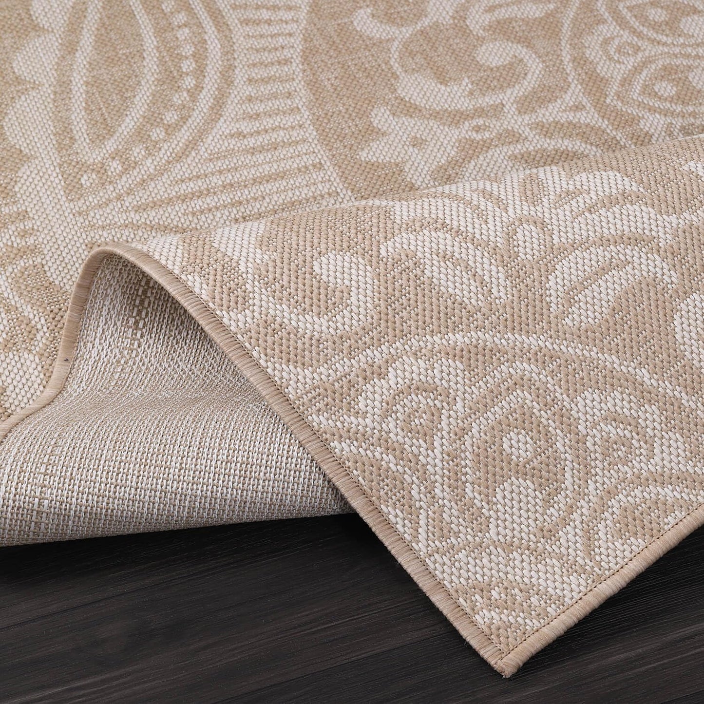 Medallion Outdoor Rug 6x9 Washable Outside Carpet for Indoor Patio Porch Waterproof Easy Cleaning Non Shedding Area Rugs Beige 6 x 9