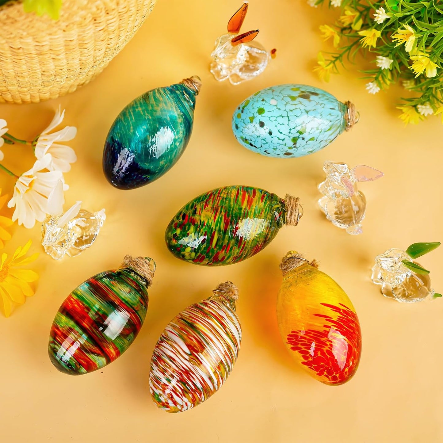 Set of 6 Hand Blown Glass Egg Ornaments Hanging Gazing Ball Witches Ball Friendship Decor for Home Outdoor Wedding Party