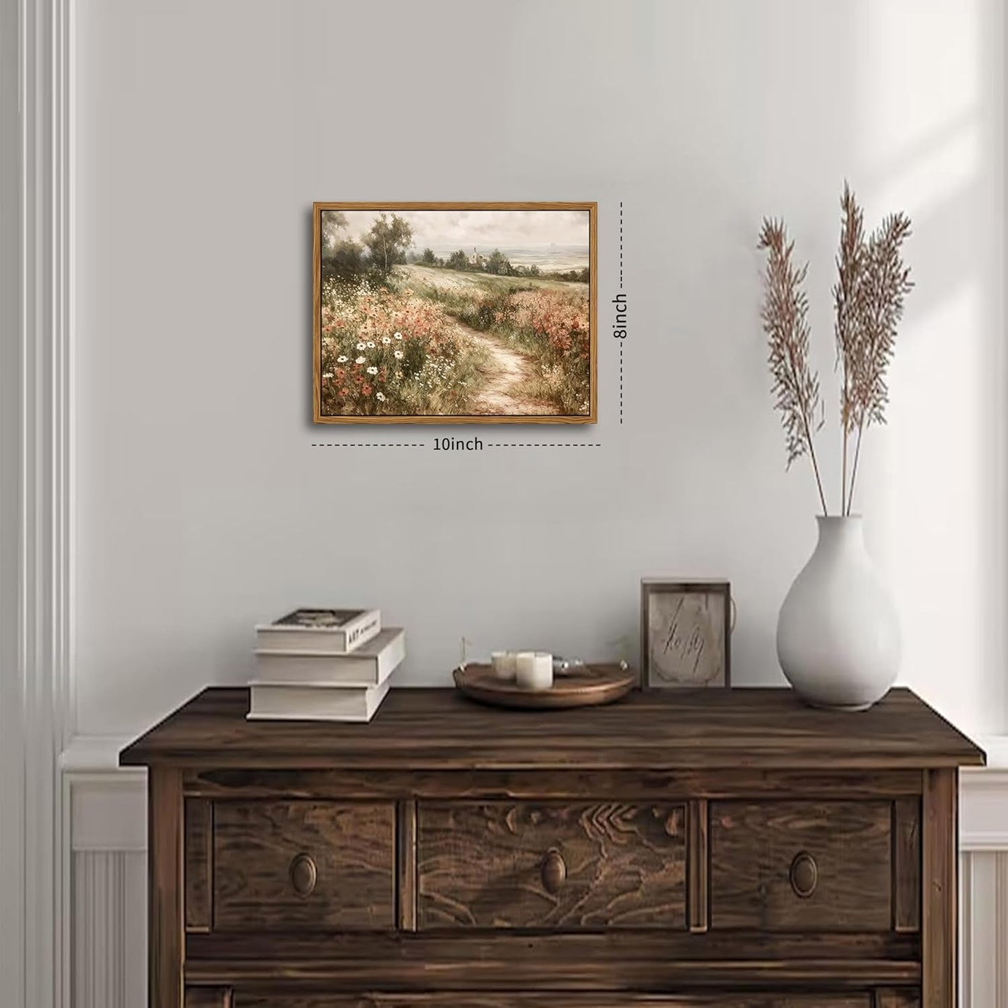 Vintage Framed Wall Art for Living Room – Vintage Wildflower Pictures Oil Paintings Canvas Prints – Country Flower Modern Farmhouse Wall Decor for Bathroom Bedroom Home Office – 8x10in
