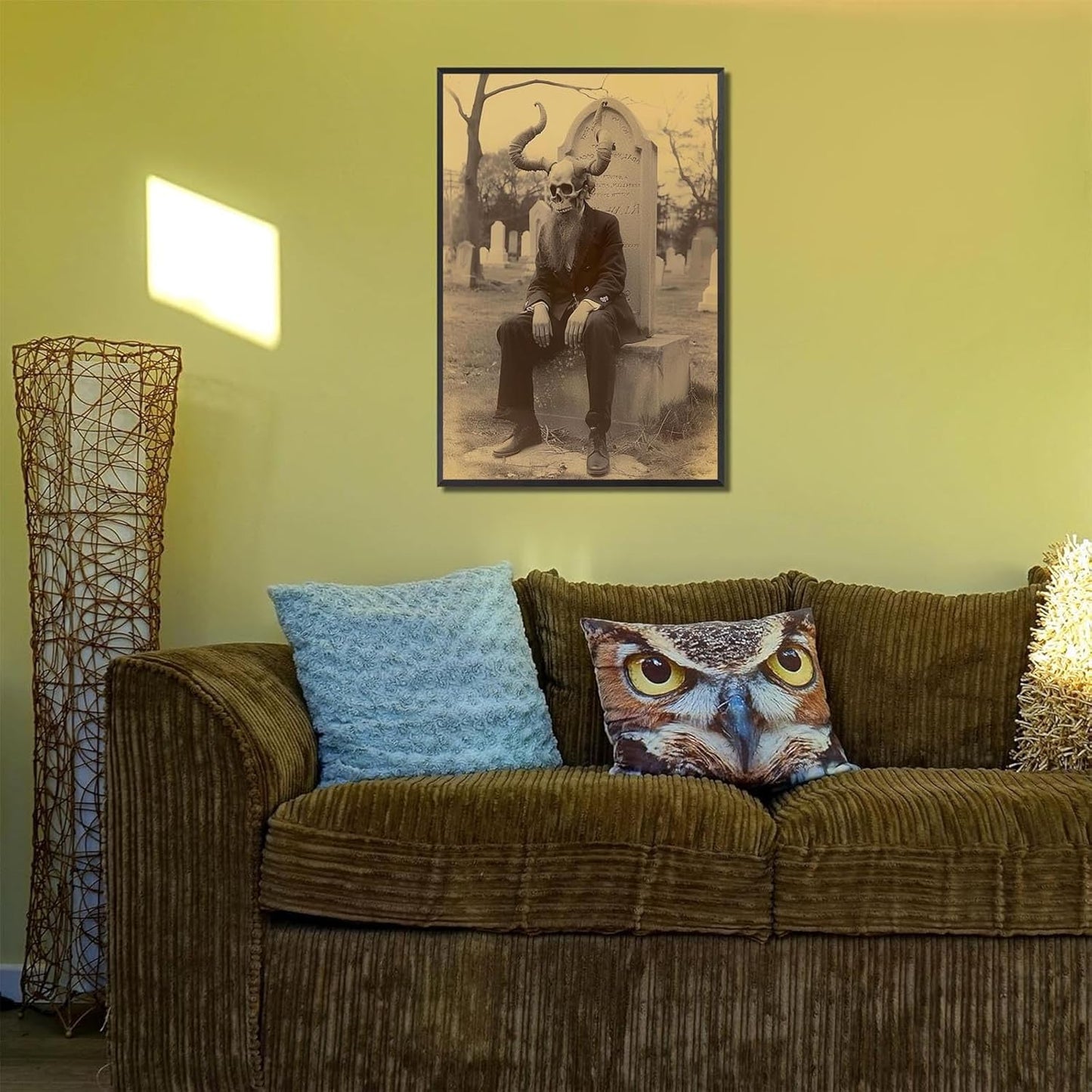 Skeleton Halloween Forest Occult Poster Vintage Spooky Canvas Wall Art Gothic Room Decor Dark Academia Bedroom Decorations Creepy Skull Prints Picture Aesthetic 12X16inch Aluminum Framed