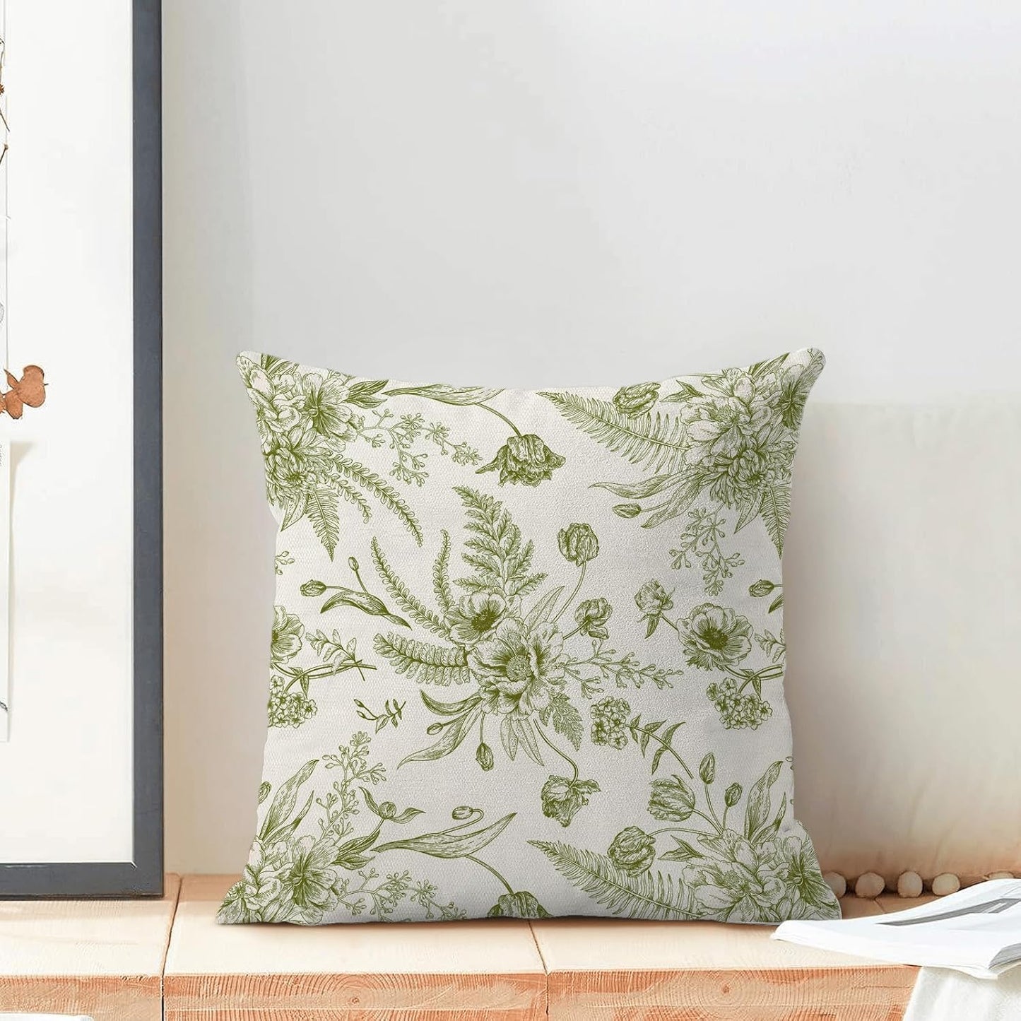 CXMEIFLY Sage Green Spring Pillow Covers 20 x 20 Inch Set of 2 for Chinoiserie Flowers Decor Throw Pillows Floral Leaves Seasonal Plant Outdoor Decorative Cushion Cases for Couch Bed Decorations