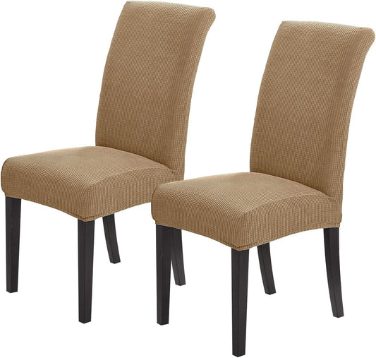 Joccun Chair Covers for Dining Room Set of 2,Dining Chair Slipcovers Stretch Dining Room Chair Covers Seat Protector,Washable Parsons Chair Cover for Home,Hotel,Banquet(Tan,2 Pack)