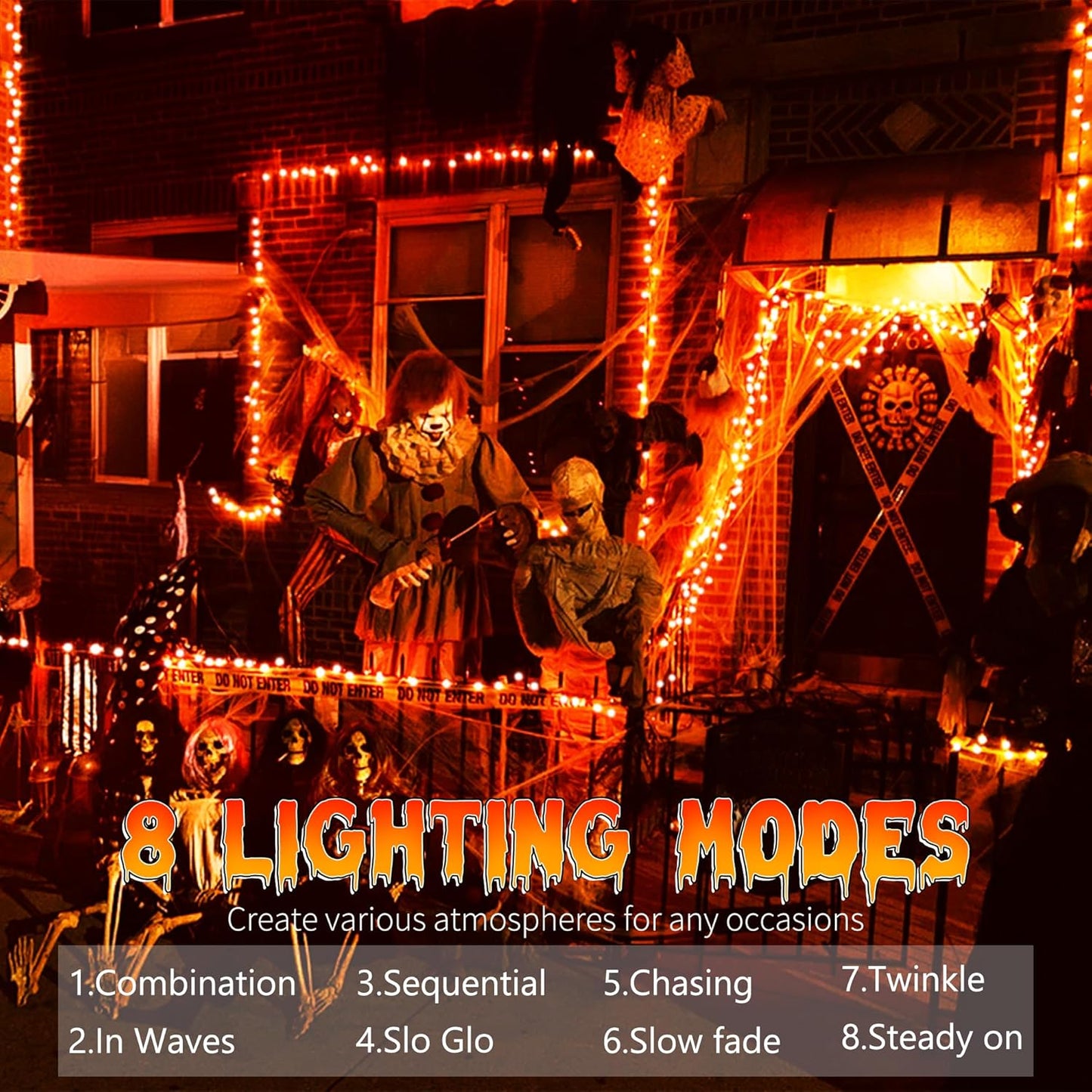 Brizled Orange Halloween Lights, 66ft 200 LED Orange Lights String Connectable, 8 Modes Outdoor Halloween Lights, Berry String Lights with Timer Plugin for Garden Tree Indoor Party