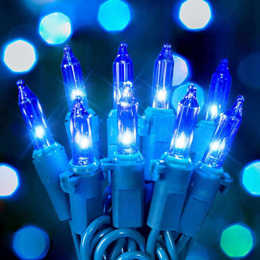 Hopolon Blue Christmas Lights, 13Feet 50Count UL Certified String Light, Pack of 2 Sets Incandescent Mini Lights for Indoor Outdoor Christmas Tree Garland Halloween Party Festival Decor,Blue