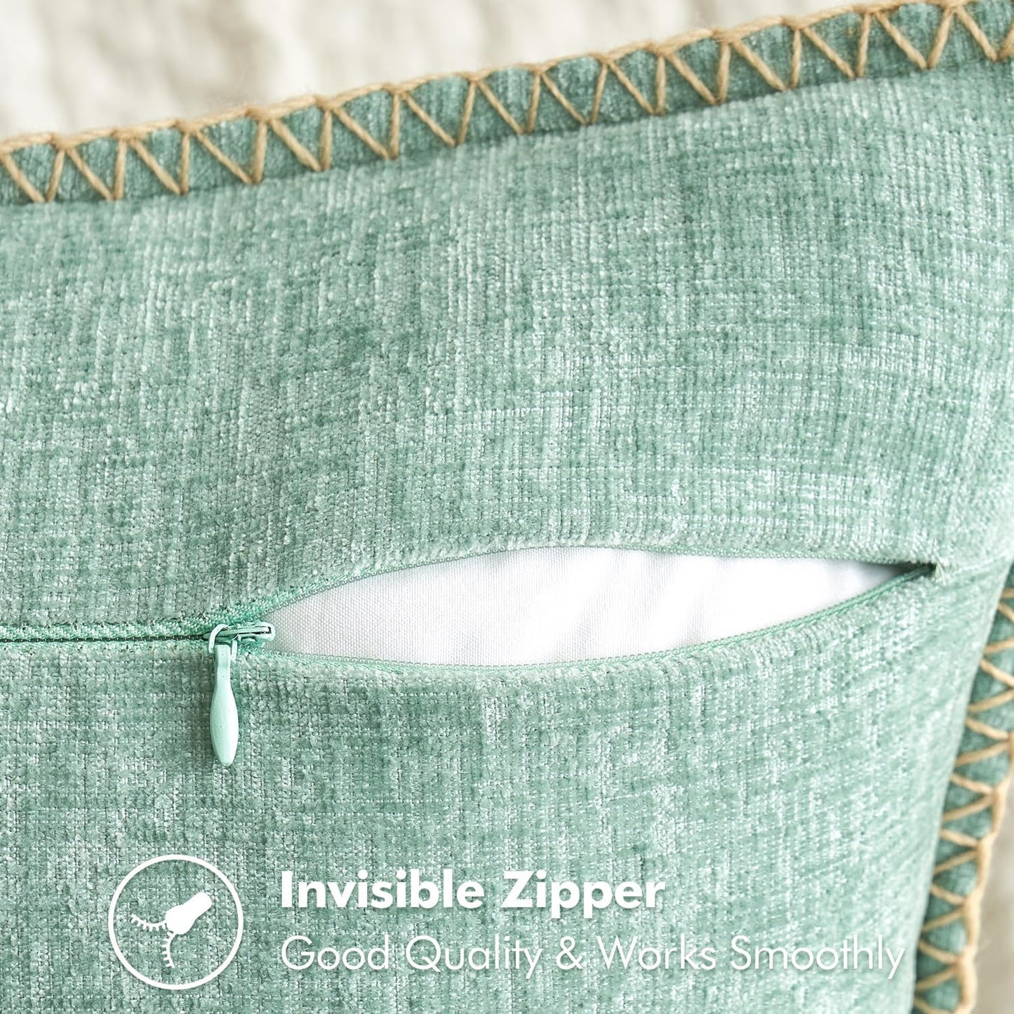 MIULEE Pack of 2 Couch Throw Pillow Covers 18x18 Inch Greyish Green Farmhouse Decorative Pillow Covers with Stitched Edge Soft Chenille Solid Dyed Spring Pillow Covers for Sofa Bed Living Room