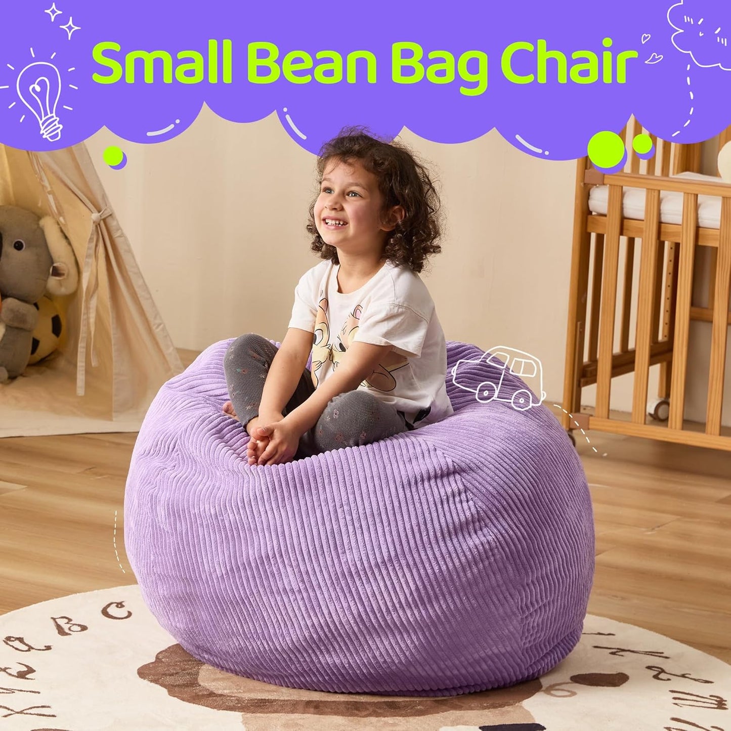 Bean Bag Chairs Teardrop Bean Bag Chair Beanbag Chair with Memory Foam Filled Machine Washable Cover for Living Room, Bedroom (Small,Purple)
