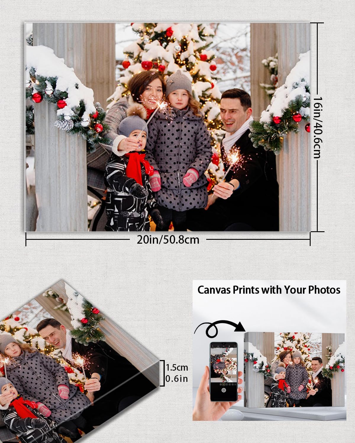 AbcCustomize Canvas Prints with Your Photos, Custom Canvas for Living Room and Bedroom Decor, Personalized gifts for Friends Lover and Family, Canvas Wall Art for Gifts & Keepsakes, Ready to Hang