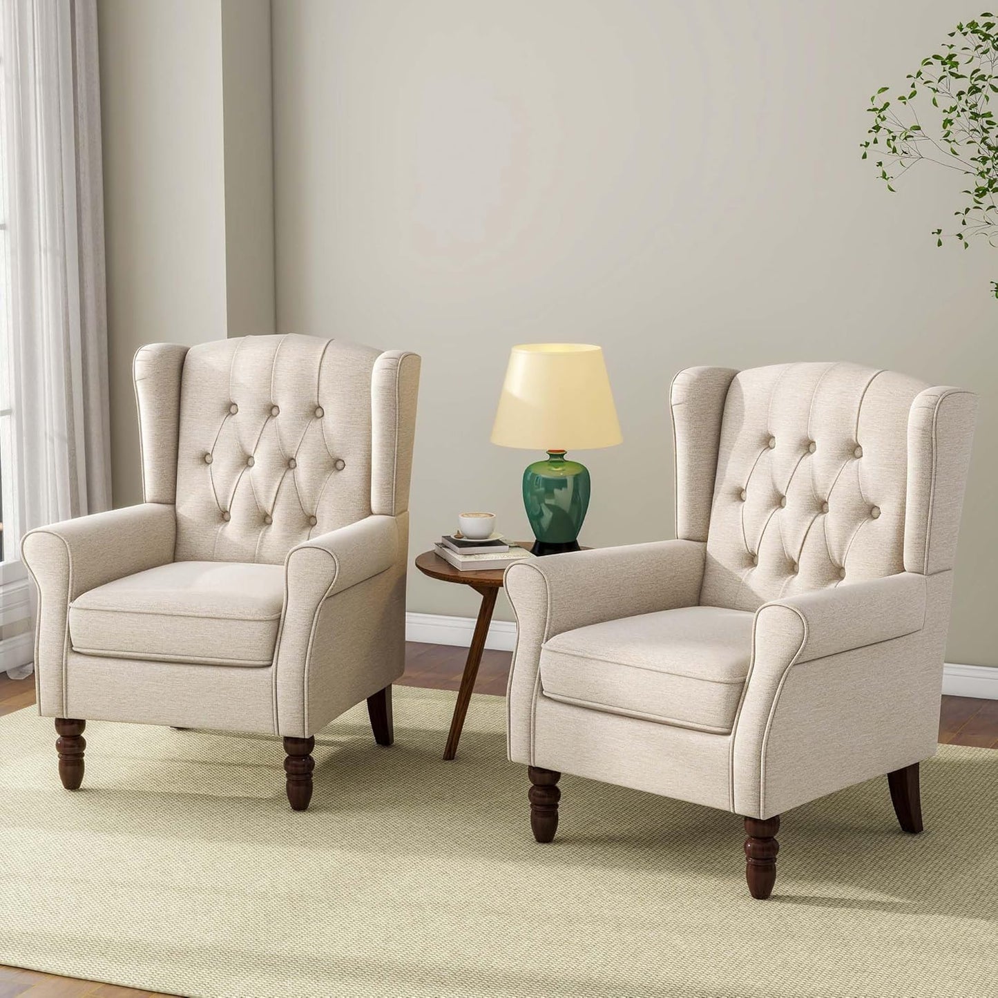 Accent Chair, Upholstered Armchair with Button Tufted High Back & Solid Wood Legs, Comfy Wingback Reading Single Sofa Chair for Small Spaces, Living Room, Bedroom