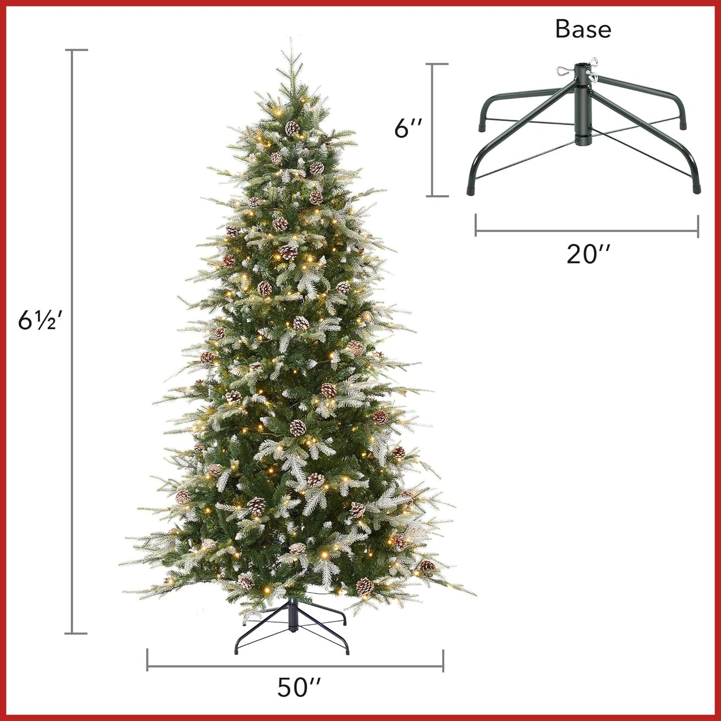 Casafield 6.5FT Pre-Lit Slim Green Aspen Fir Artificial Holiday Christmas Tree with White & Multicolored LED Lights, Realistic Noble Fir with Metal Stand