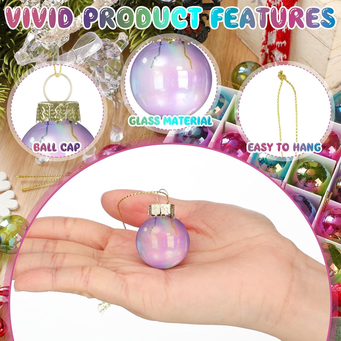 Tioncy 32 Pcs 1 Inch Mini Glass Christmas Ornaments Balls Shiny Christmas Balls Tiny Tree Hanging Decoration Small Colorful Ball Pendant for Xmas Party Supplies(Vibrant Color)