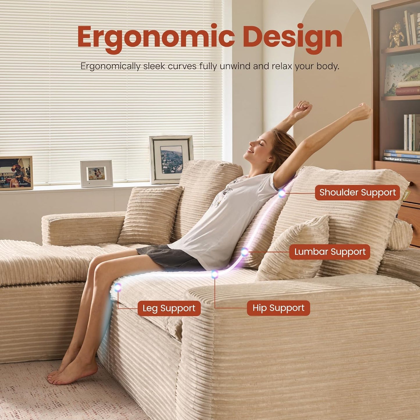 ovios 105” Modular Sectional Sofa with Thicken Seat Cushion, Cloud Couch with Deep Seat, Modern L-Shape Sofas Couches with Chaise,Upholstered Couches for Living Room Bedroom,Camel