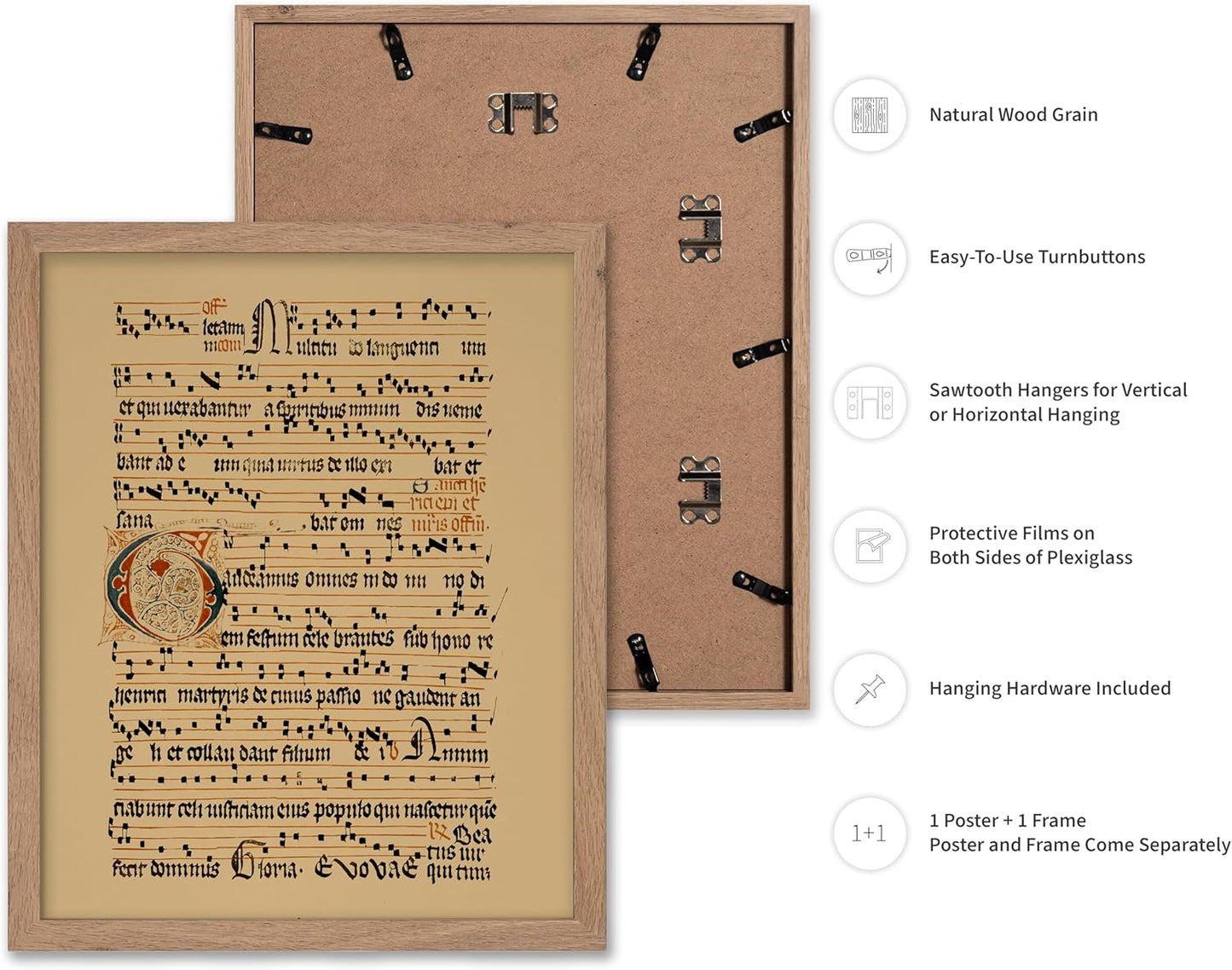 Poster Master Vintage Hymnal Poster - Retro Music Print - Gift for Artist, Friend - Graduale Aboense, Gregorian Chant Manuscript, Score - Wall Decor for Living Room, Bedroom, 8x10 Beige Framed