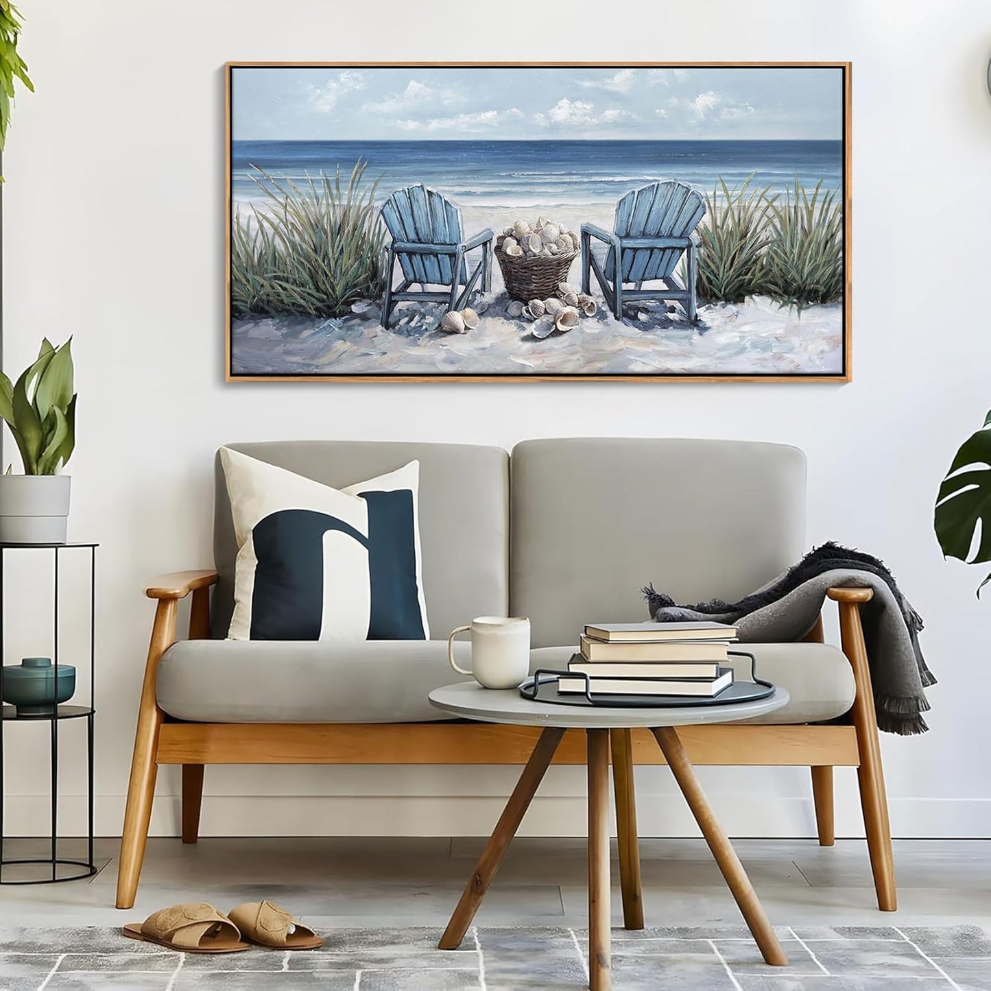 HGUAOA Coastal Wall Art - Large Landscape Wall Pictures for Living Room, Bedroom Pictures, Ocean Beach Artwork, Blue Wall Art, Above Bed Decor, Coastal Landscape Wall Decor,Framed Beach Pinting