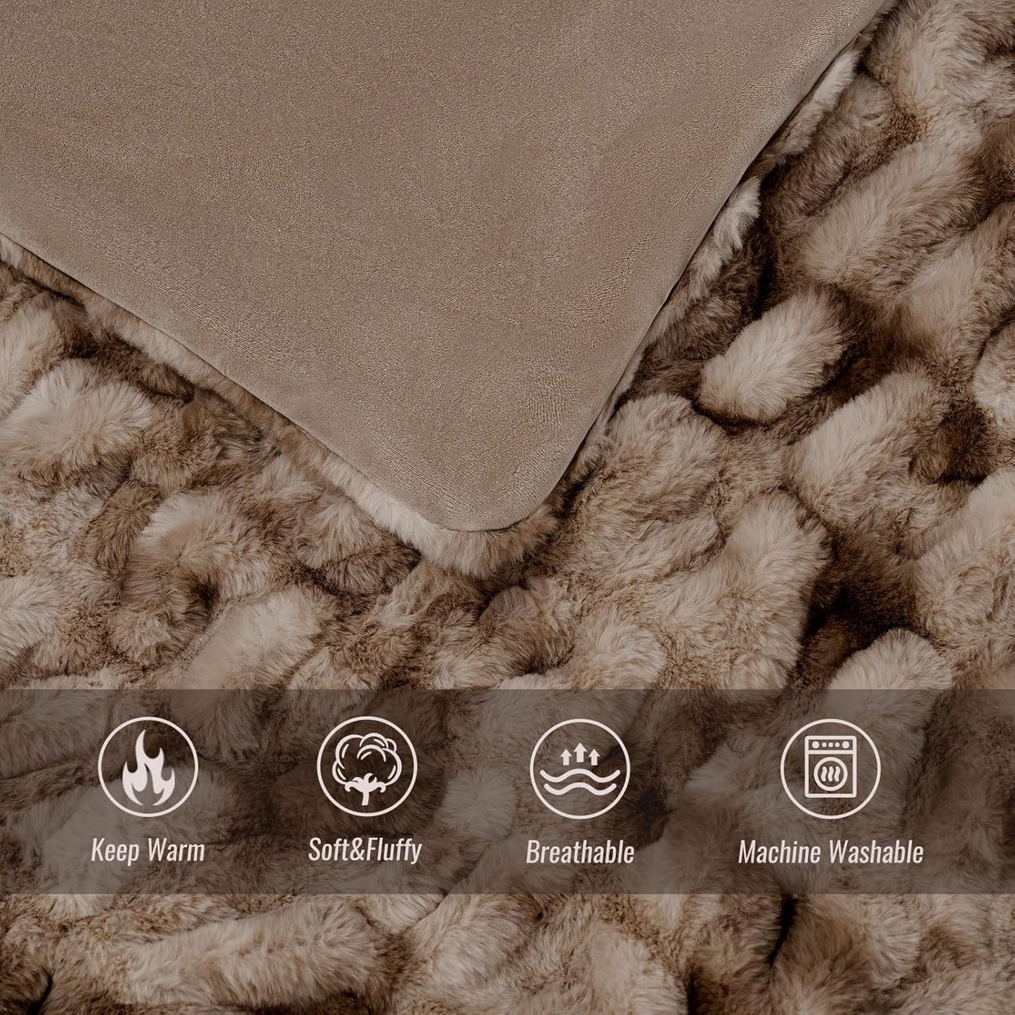 Ultra Soft Luxury Faux Fur Throw Blanket for Counch,Fuzzy Fluffy Plush Warm Cozy Elegant Wrinkled Blanket for Sofa Bedroom Living Room,（50"x60",Tie-dye Coffee）