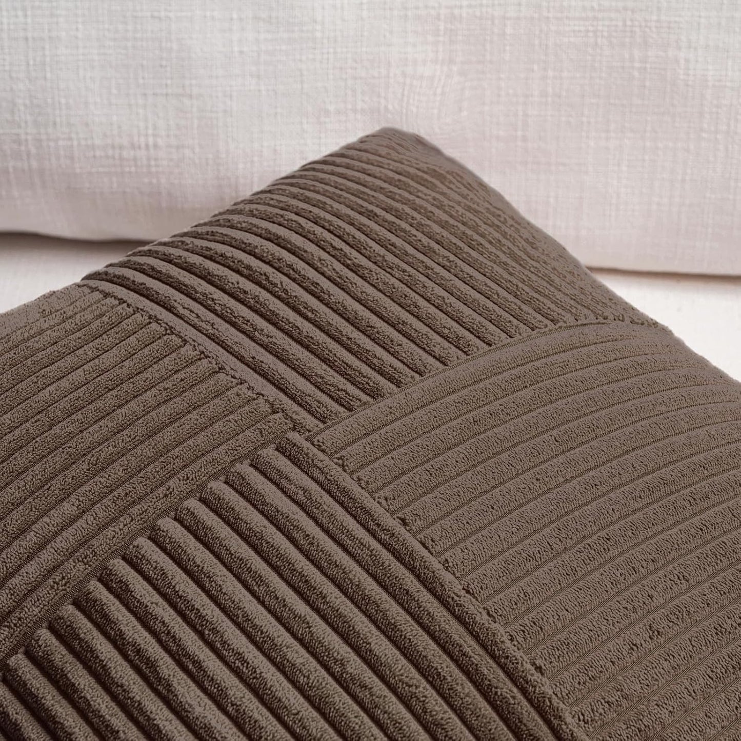 Fancy Homi Set of 2 Dark Brown Boho Long Lumbar Body Decorative Throw Pillow Cover 14x36 Inch for Bed Couch Bedroom Bench, Soft Patchwork Corduroy Textured Pillow Case, Rustic Farmhouse Room Décor