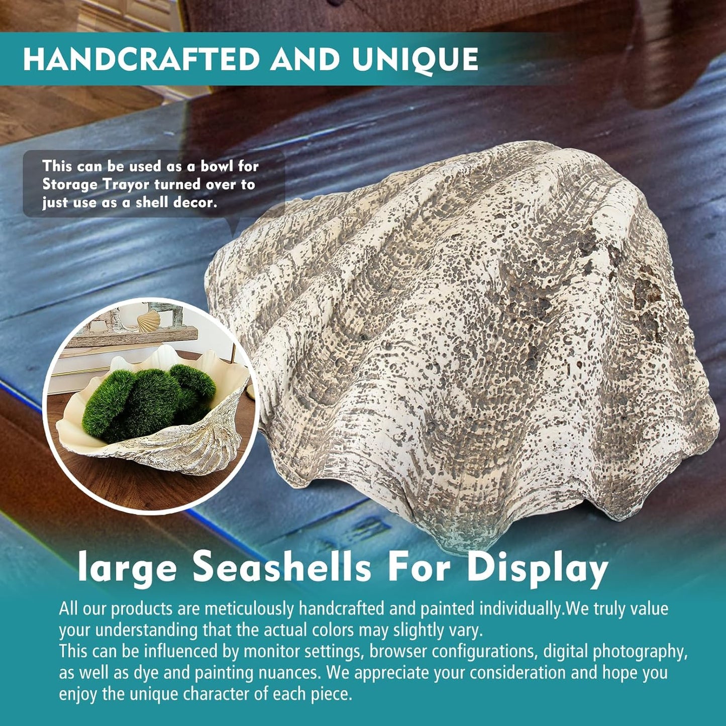 Large Mud Gray Clam Shells Decorative Bowl,Weathered style ClamShell Bowl Beach Decorations for Home Coastal Beach Decor Decoration Storage Bowls & Home Office Nautical Themed Party Decor -10.2"-1PC