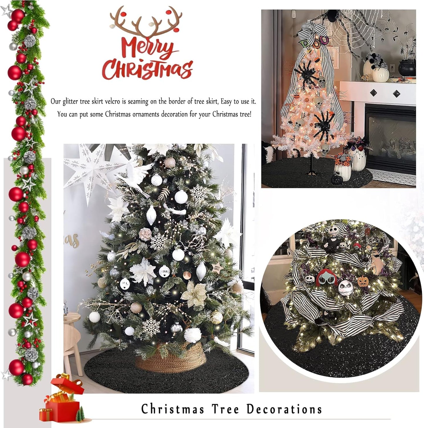 Christmas Tree Skirt Black Sequin Tree Skirt 48 Inches Xmas Tree Skirt Mat Sparkly Christmas Tree Halloween Decorations