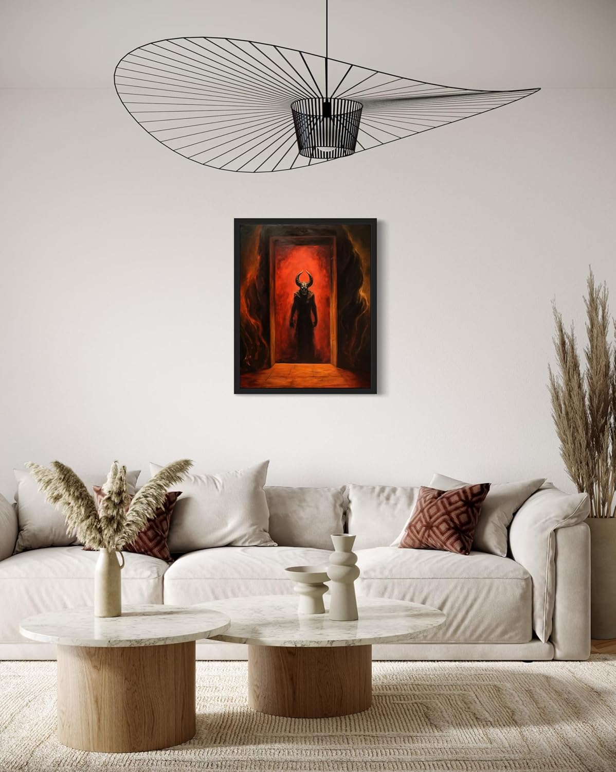 Satan and Hell Poster Art Print, Halloween Scary Vintage Wall Art Academia Spooky Painting Decoration for Horror Prints, Gothic Posters Bedroom Decor 89 (Satan and Hell, 16 x 20 inches, Black Frame)