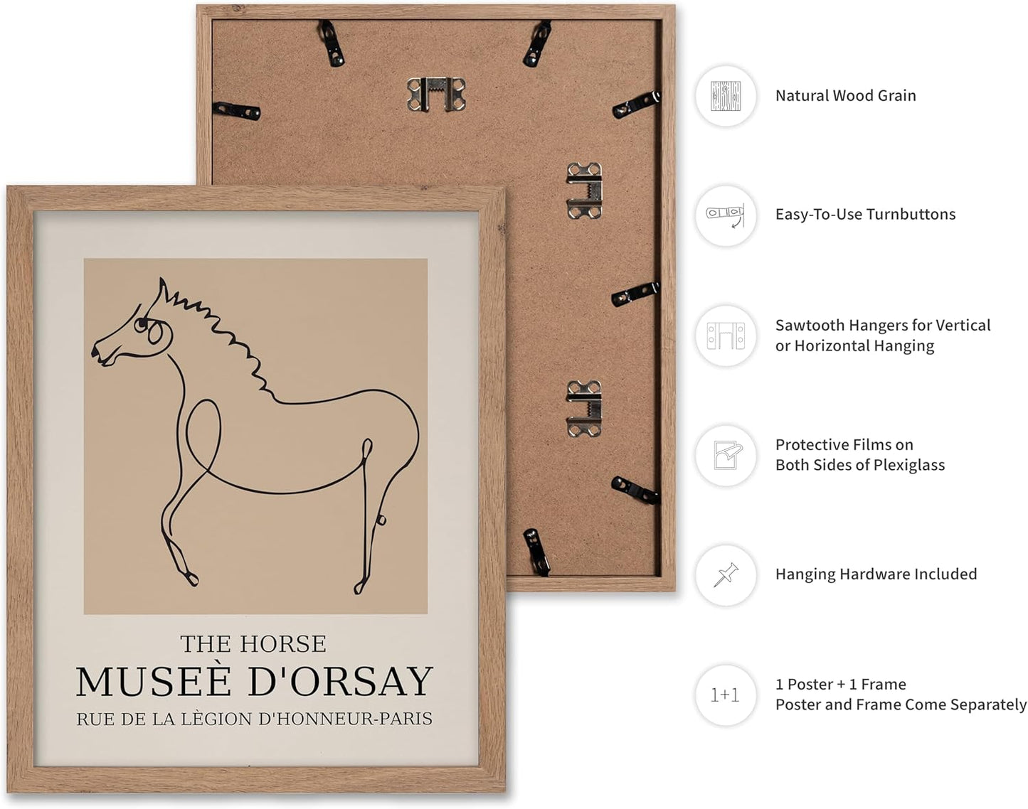 Poster Master Vintage Poster - Retro Minimalist Print - Gift for Artist, Friend - Horse, Line Drawing, Sketch, Abstract - Wall Decor for Living Room, Bedroom, 16x20 Beige Framed