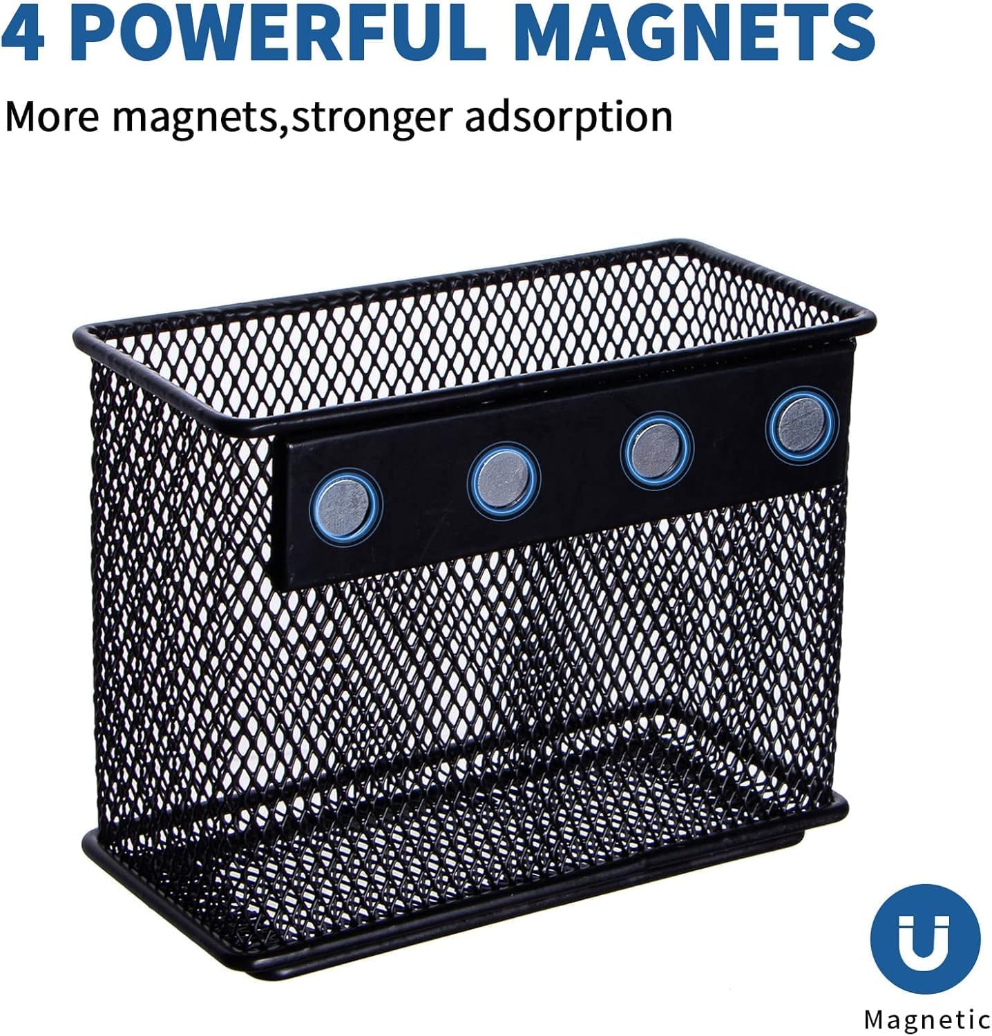 dedoot Magnetic Basket 2 Pack Magnetic Holder Locker Magnetic Pen Holder Magnetic Pencil Holder Strong for Whiteboard Marker, 4.7x2.3x3.7inch Black Mesh Magnetic Pen Holder for Refrigerator Fridge
