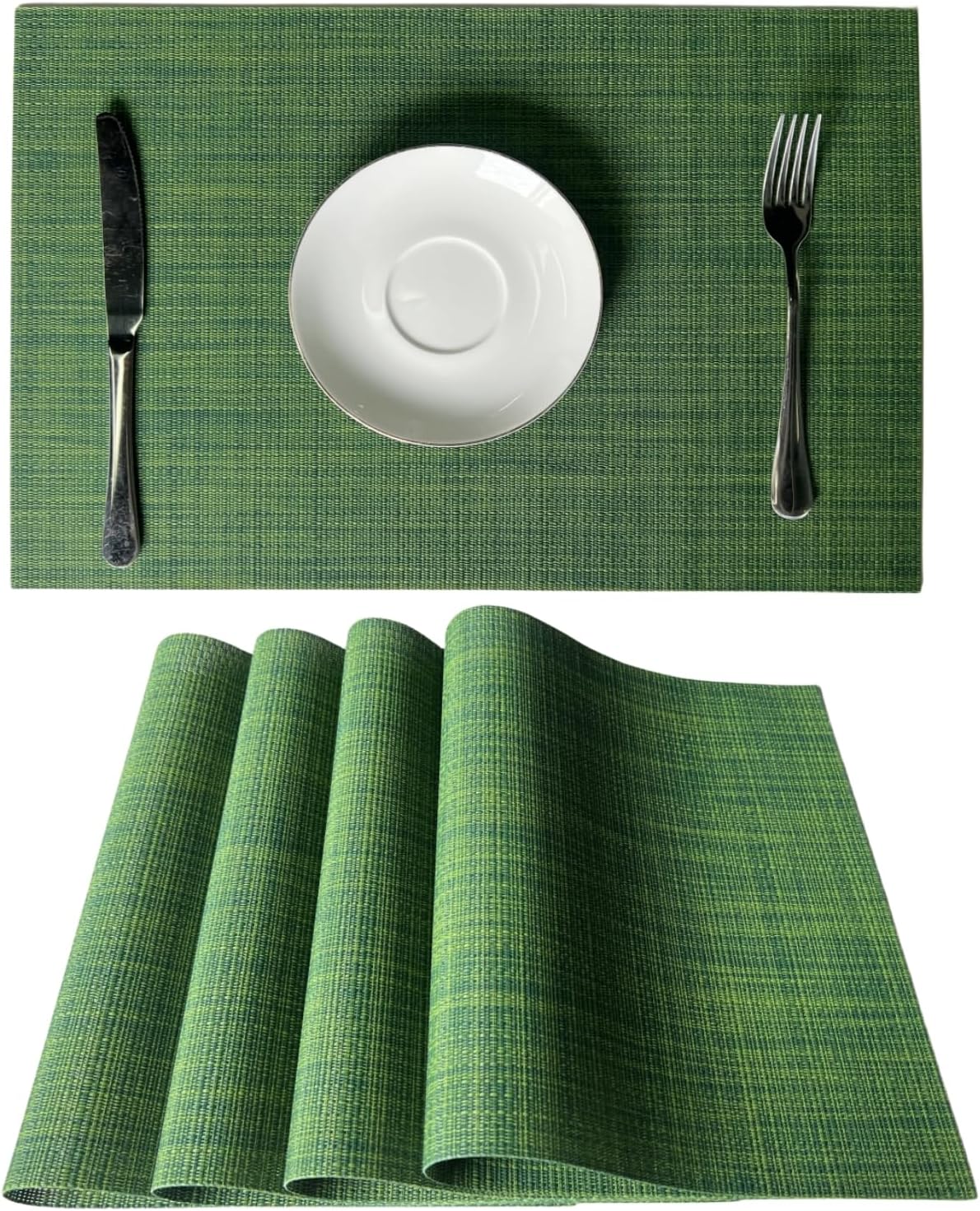 WAZAIGUR Placemats Set of 4 for Dining Table Heat-Resistant Washable Place Mats Woven Vinyl Kitchen Table Mats Easy to Clean,Hunter Green