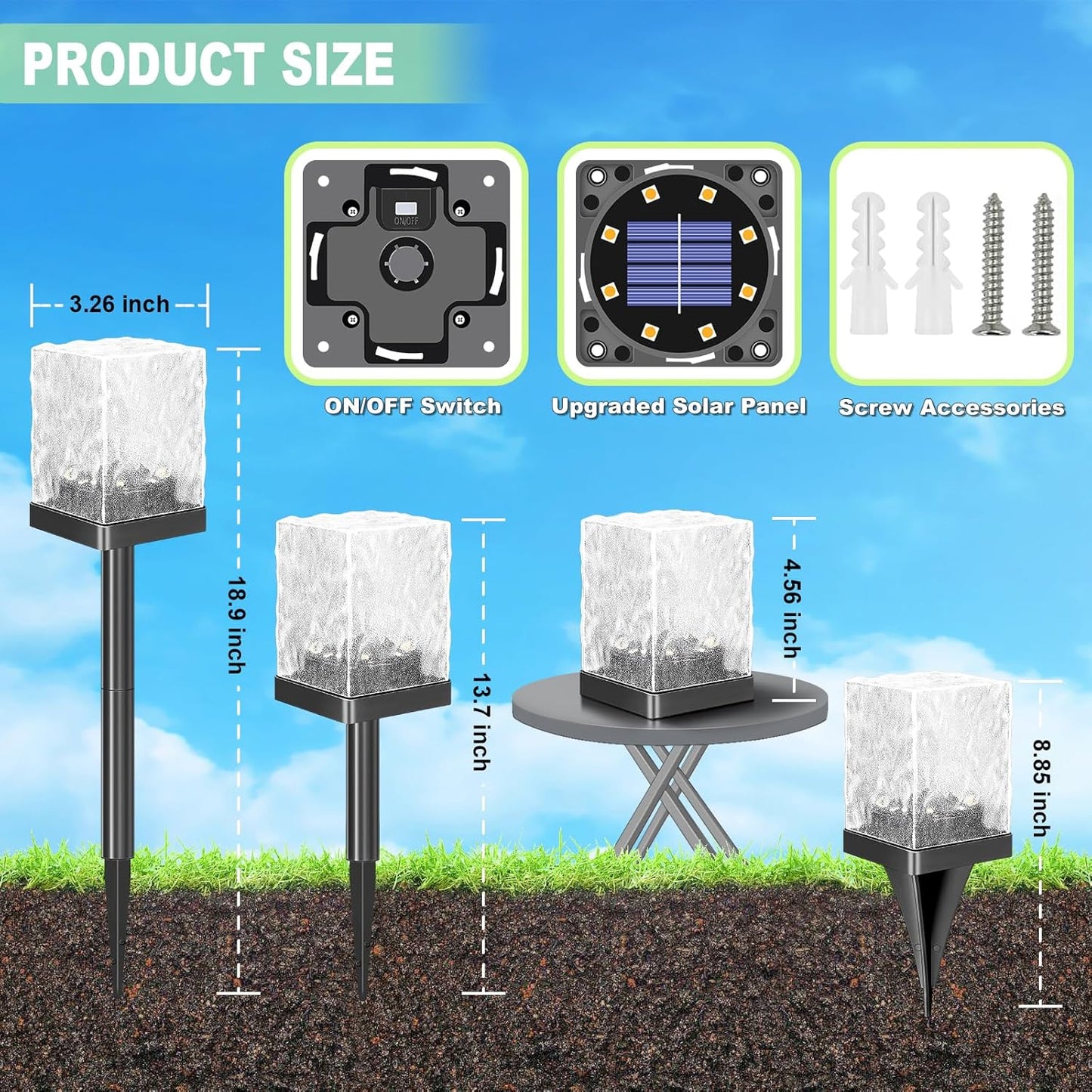 4 Pack Solar Pathway Lights Outdoor, Waterproof Ground Light Featuring Crystal-Clear Ice Brick Aesthetic, Multi-use Landscape Decoration Lighting Solar Powered Garden Lawn Lamp (Warm White)