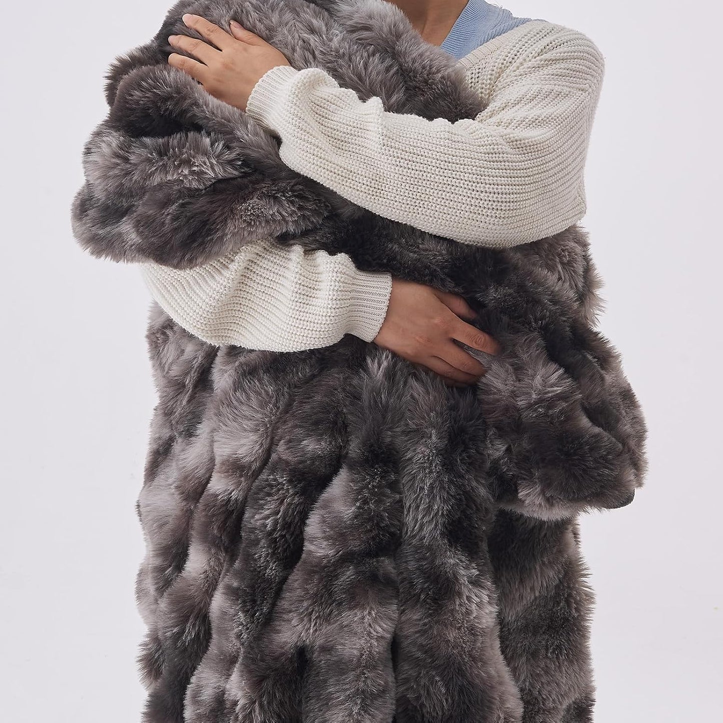 Lotus Karen Faux Fur Blanket Tie-Dye Dark Gray Twin Size - Big Bubble Rabbit Fluff Throw for Couch Small Fluffy Fuzzy Cozy Thick Furry Plush Shaggy Blankets 108x90 Inches