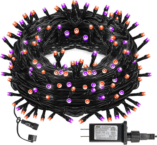 Dazzle Bright Halloween String Lights, 66FT 200 LED Connectable Black Wire 8 Modes String Lights, Waterproof Christmas Decorations for Indoor Outdoor Patio Party Holiday, Purple & Orange