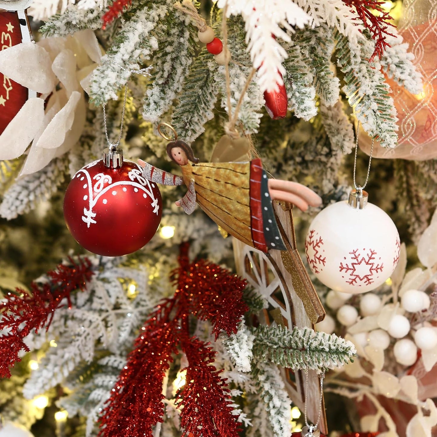 Sea Team 60mm/2.36" Delicate Contrast Color Theme Painting & Glittering Christmas Tree Pendants Decorative Hanging Christmas Baubles Balls Ornaments Set - 30 Pieces (Red & White)