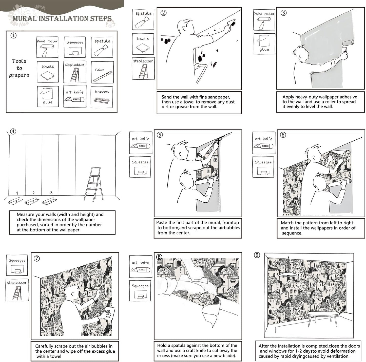 AFZEVEB-Black House with Trees Nursery Wallpaper murals for Bedroom 136"x96" (Not Peel and Stick)