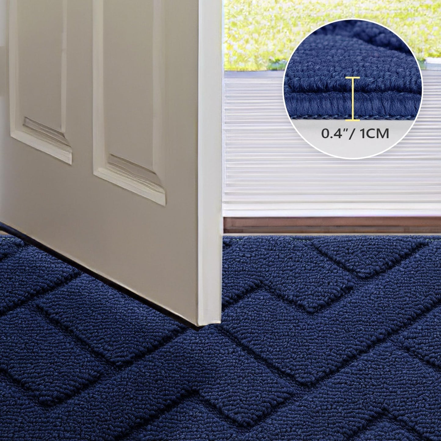 hicorfe Indoor Doormat,Front Back Door Mat TPR Backing Non Slip Mats 20"x31.5" Absorbent Resist Dirt Entrance Doormat Inside Floor for Entryway Washable Low-Profile(Navy Blue)